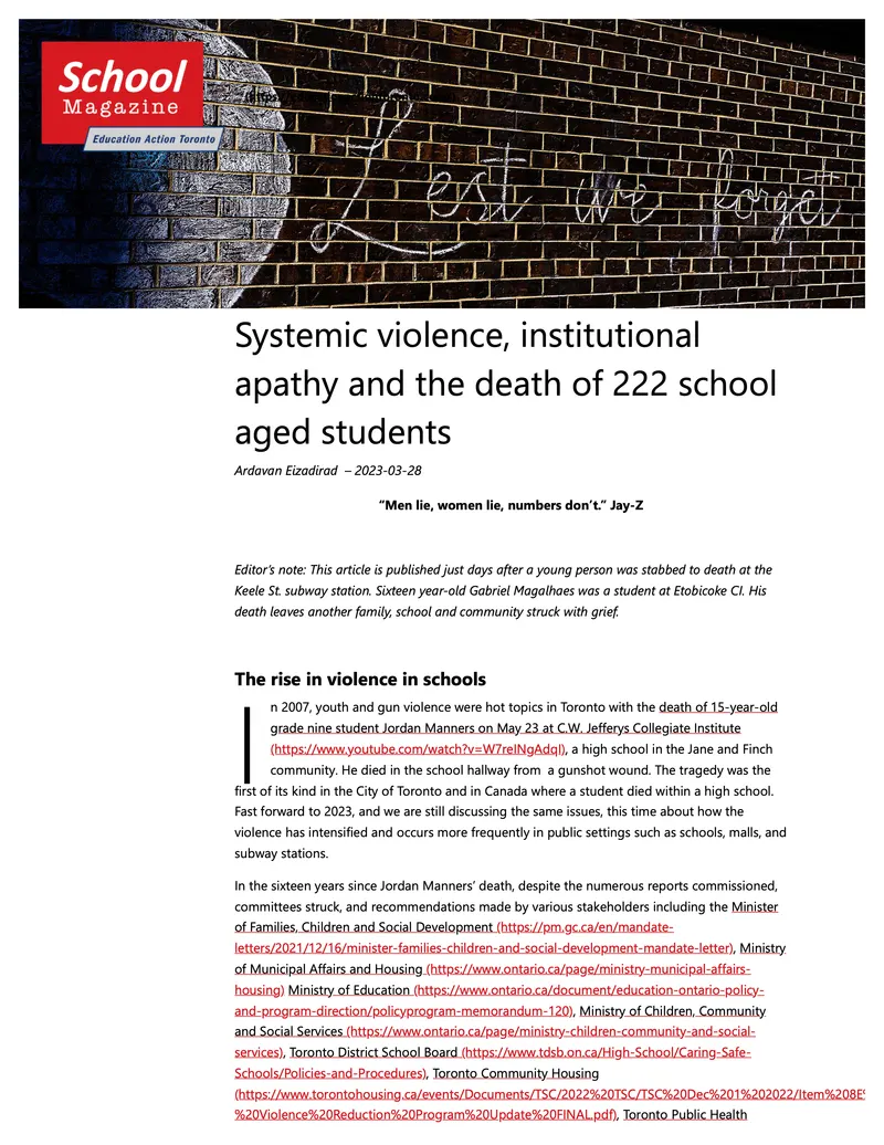 First page of the School Magazine article